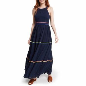 Modcloth Yes to Festive Tiered Maxi Dress Navy Blue with Ric Rac